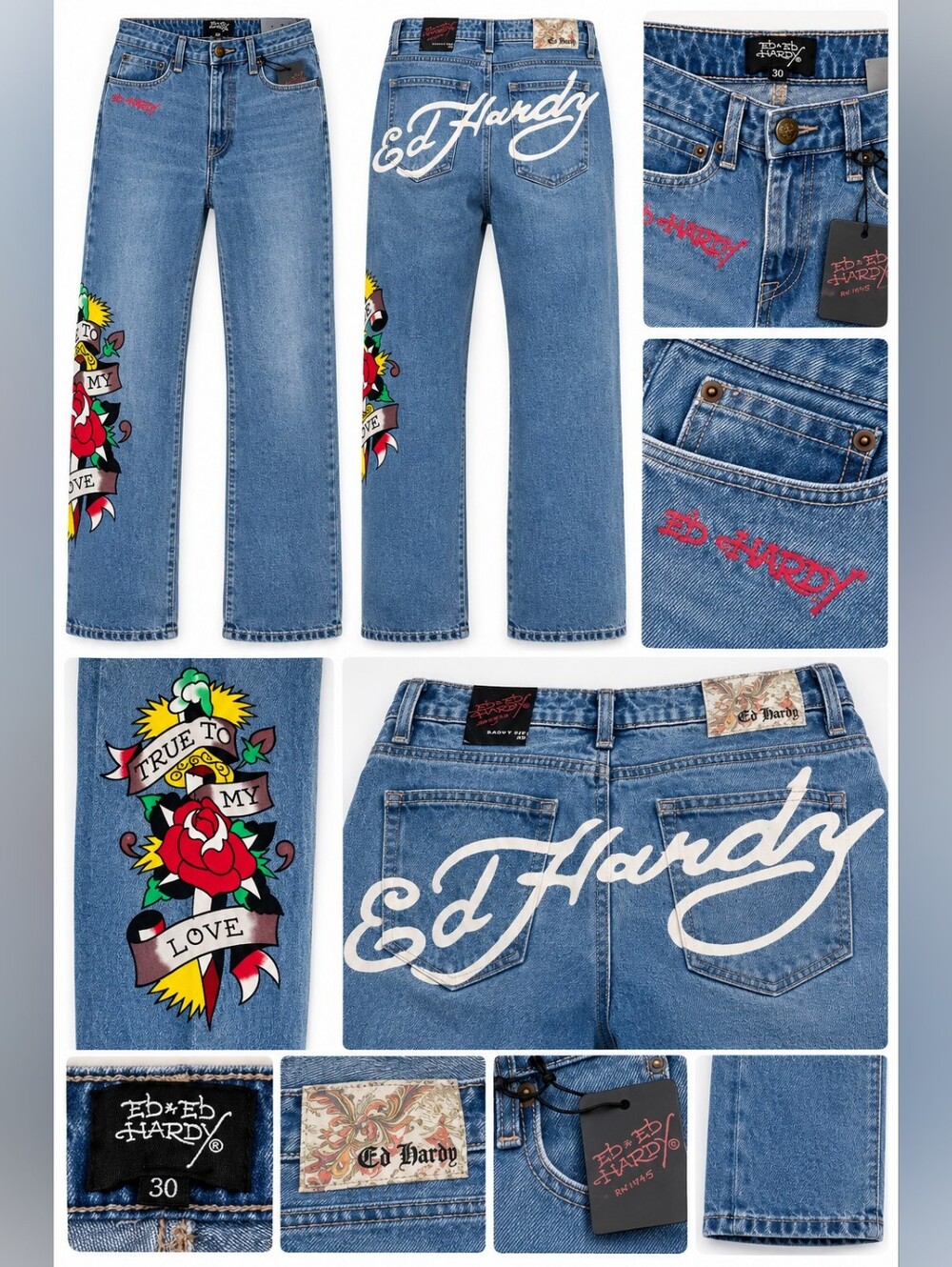 Ed Hardy Tatoo  "True To My Love" Women baggy fit jeans Size 30